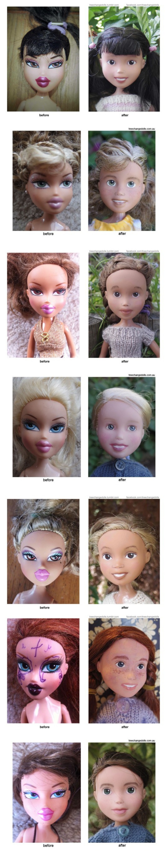 Elle transforme des poupées pouffiasses en vraie petites filles.
http://treechangedolls.tumblr.com/