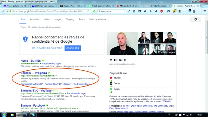 Le référencement de la page Eminem sur Wikipedia réalisé par des fans de Maitre Gimms ?