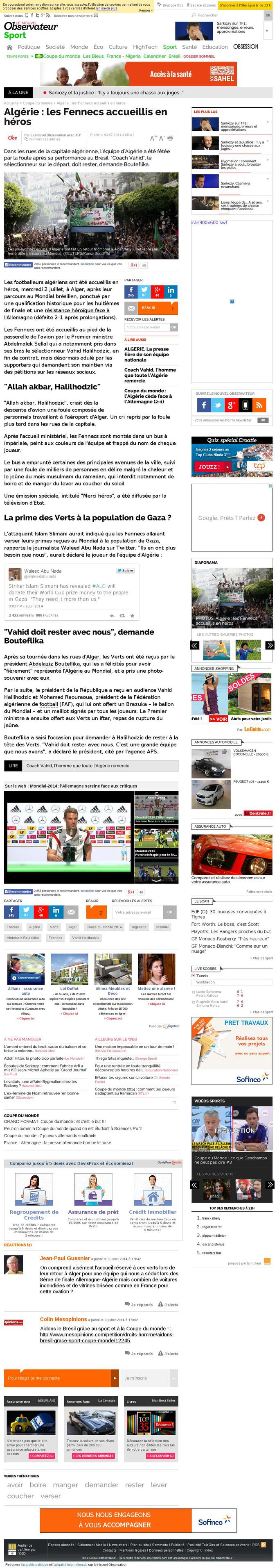 02 juillet 2014: Islam Slimani, l'avant centre vedette de l?équipe d?Algérie, a déclaré au site d?information sportive portugais Maisfutebol que les Fennecs reverseront d'un commun accord l'intégralité de leurs primes de match à la population de Gaza.