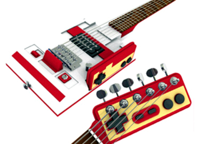 Une guitare électrique faite à l'aide d'accessoires de console.