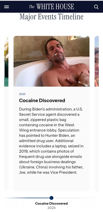 En quête d'infos officielles à propos de la Epstein Ballroom en construction après avoir vu le fichier précédent, je suis tombé sur les faits marquants de la Maison Blanche. Le site officiel est devenu WTF, et voici un des exemples.
Capture d'écran de la page https://www.whitehouse.gov/about-the-white-house/the-white-house/