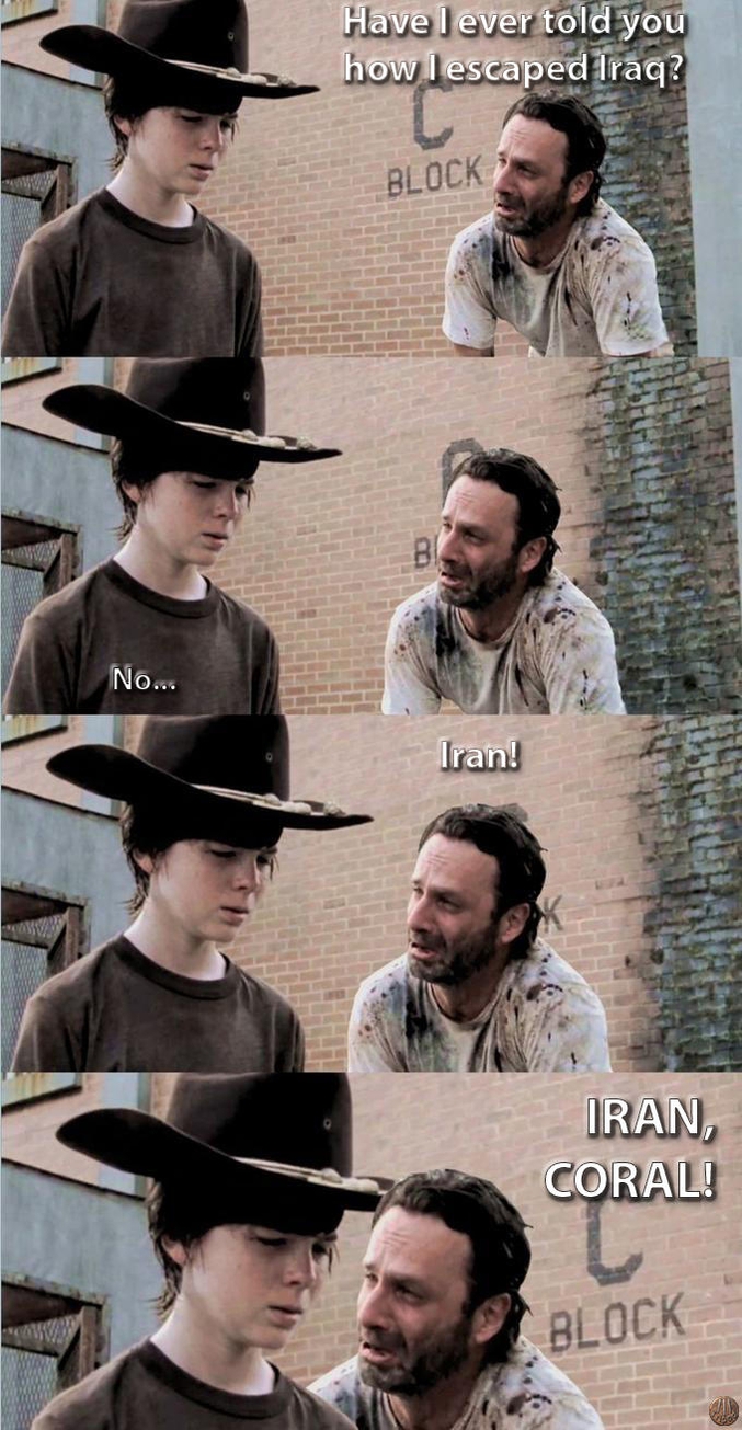 Rick raconte une blague à Carl.