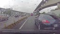 Arrogant driver in a blue Porsche