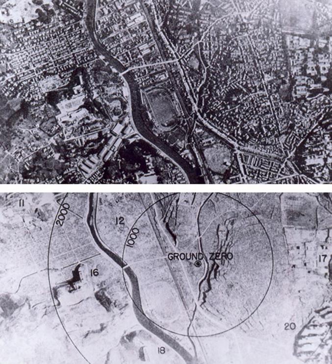 Une vue aérienne de Nagasaki avant et aprés le bombardement du 9 août 1945
