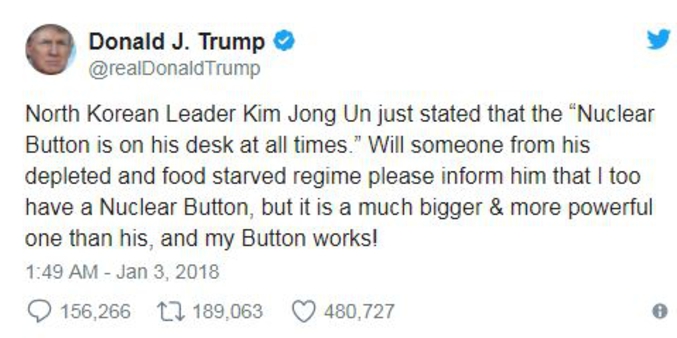 Le niveau intellectuel des relations diplomatiques entre la Corée du Nord et les USA est officiellement arrivé au niveau : "j'ai une plus grosse bite que la tienne".