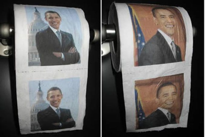 Du papier toilette avec une photo de Barack Obama dessus.