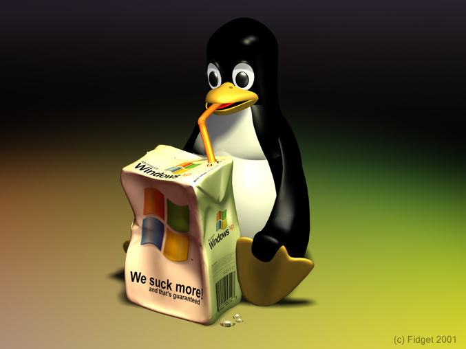 Le pingouin de Linux boit à la paille