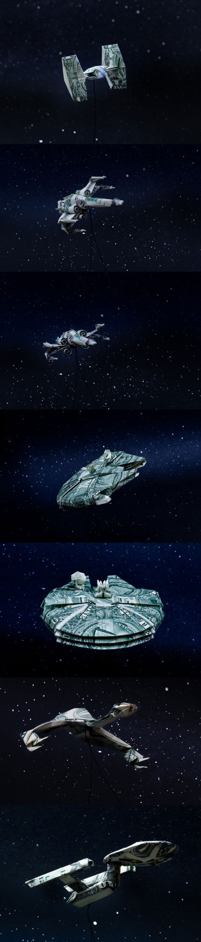 Des vaisseaux de StarWars et de Star Trek en origami.