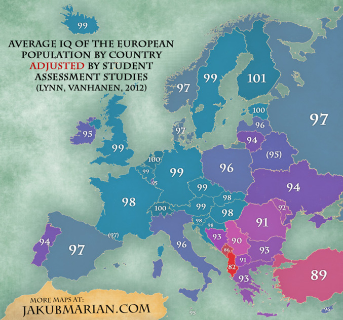 Source : http://jakubmarian.com/average-iq-in-europe-by-country-map/