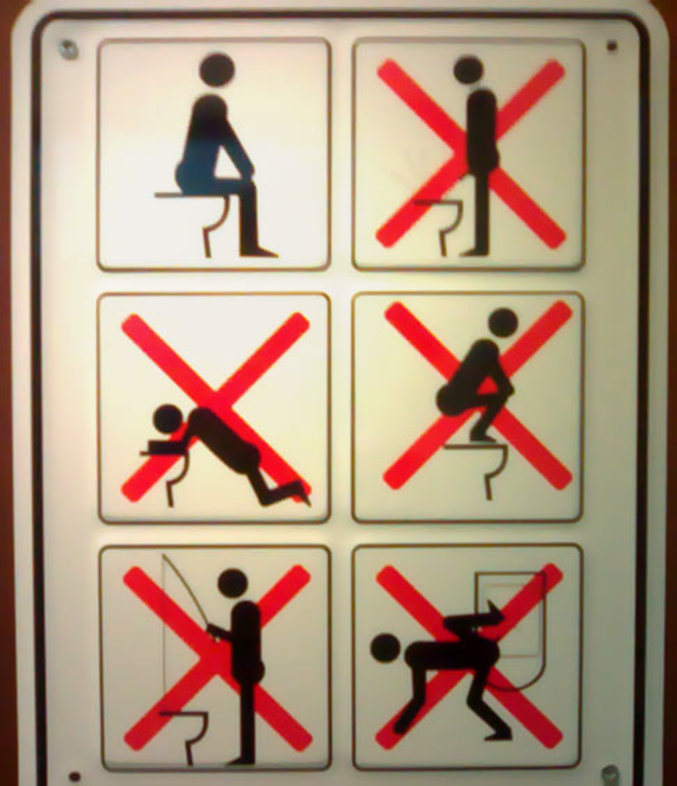 Un panneau pour vous indiquer comment ne pas utiliser des toilettes.