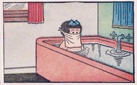 Zoé, personnage de BD, suit scrupuleusement les consignes... même dans le bain.