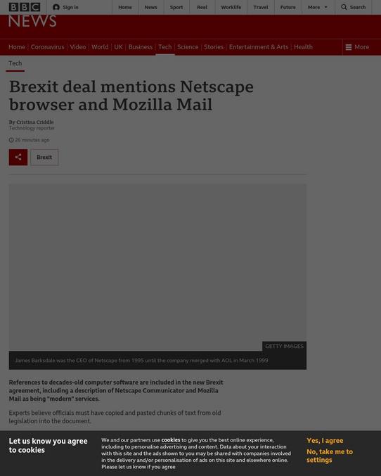 L'accord du Brexit signé dernièrement contient des références aux logiciels et technologies les plus modernes tel que Netscape et "Mozilla Mail" ou encore le chiffrement RSA 1024-bit et SHA-1 (considérés comme dépassés et vulnérable depuis des années)