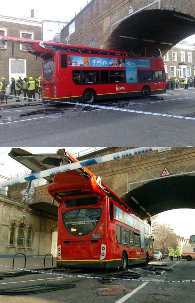 Un bus un poil trop haut pour passer sous ce pont.