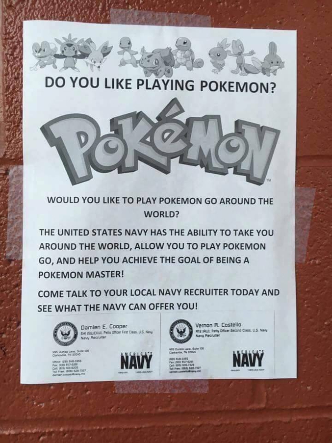 Vous voulez parcourir le monde à la recherche de Pokémons ? Engagez-vous dans la Navy !
