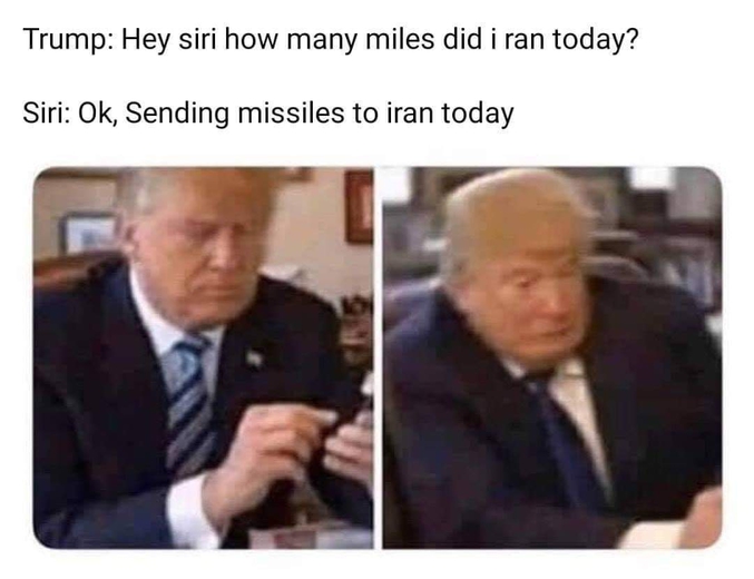 Traduction :
"- Hey Siri, combien de kilomètres ai-je courus aujourd'hui ?
- OK, envoi de missiles en Iran aujourd'hui"
(en anglais, la première phrase peut être confondue avec un ordre d'envoi de missiles)