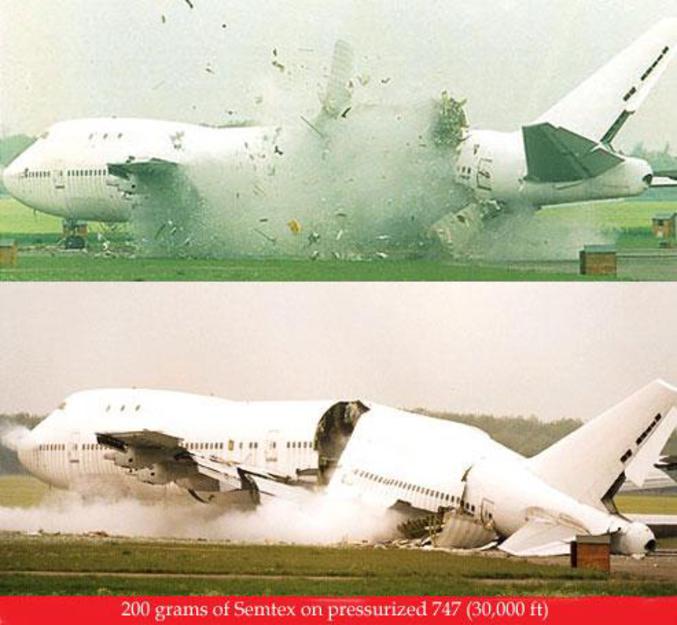 Test d'explosif dans un 747