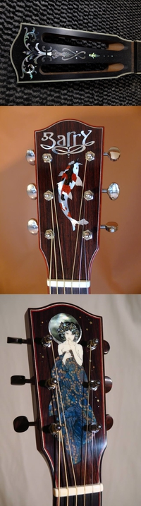 Têtes de guitares décorées d'incrustations de nacre