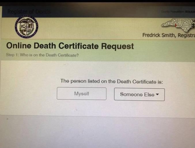 La personne sur le certificat de décès est :
- moi-même 
- quelqu'un d'autre