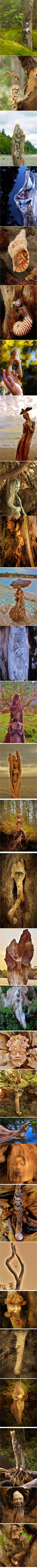 Statues en bois flotté par Debra Bernier