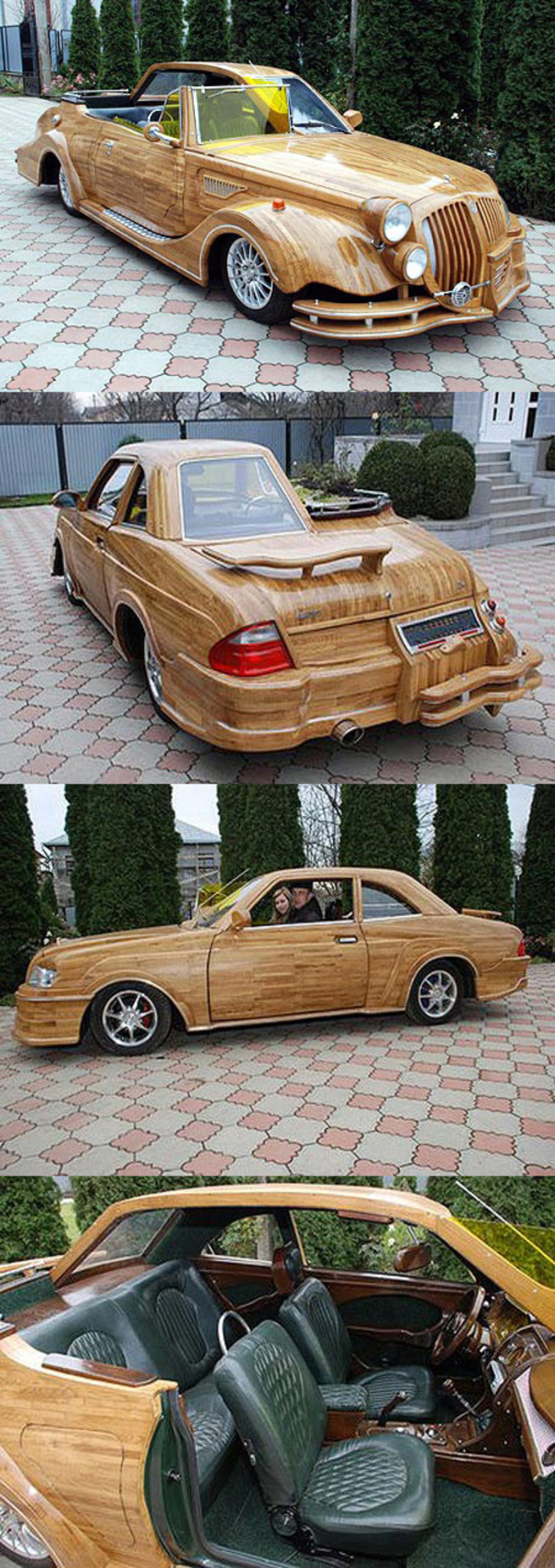 Une voiture en bois double face.