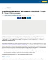 La France championne d’Europe de l’attractivité des entreprises étrangères pour la cinquième années consécutives