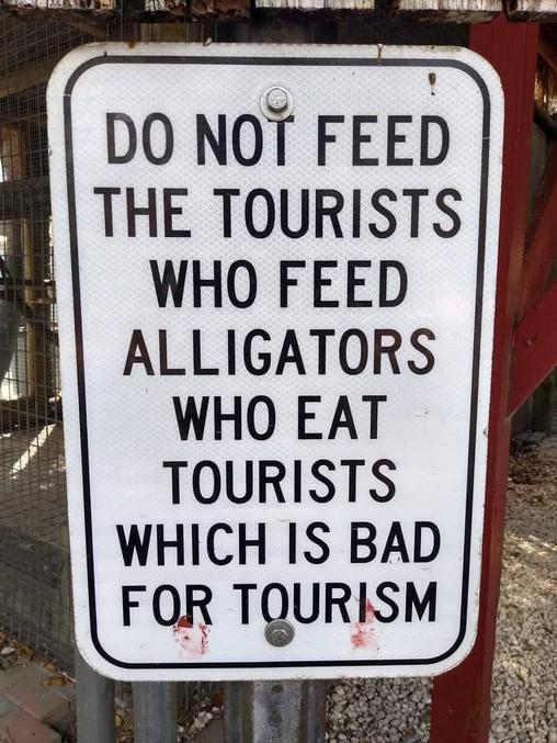 qui nourrissent les alligators, qui mangent les touristes, ce qui est mauvais pour le tourisme.