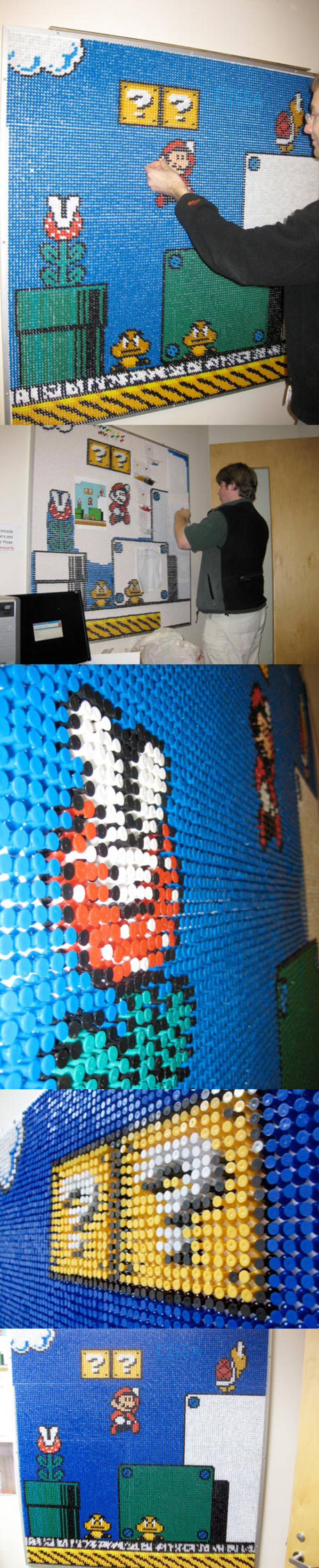 Une mosaïque de Mario faite avec 17000 punaises.