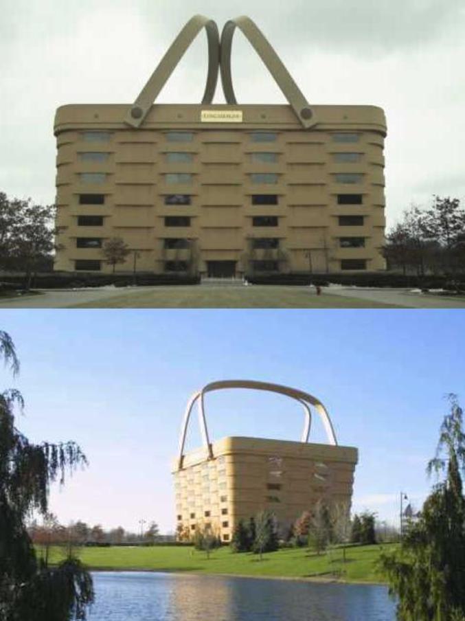 Un immeuble de la forme d'un panier en osier.
