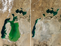 La Mer d'Aral entre le 25 août 2000 et le 19 août 2014