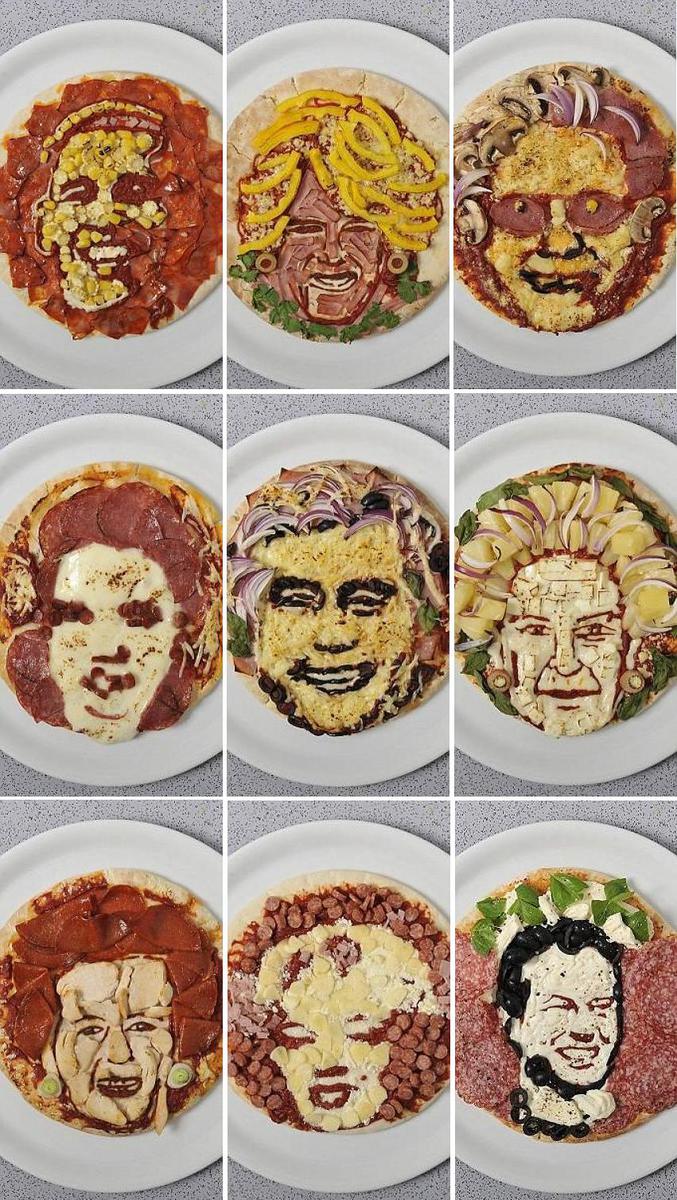 Des visages sur les pizzas
