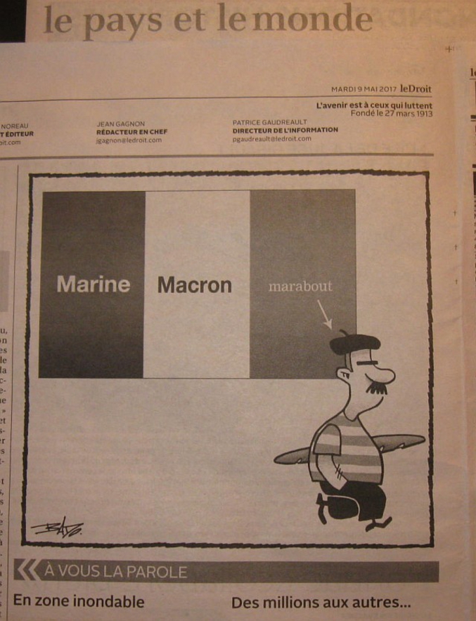 Un dessin du caricaturiste Bado, dans le journal local LeDroit, pour les francophones dans la région de La Capitale Nationale.