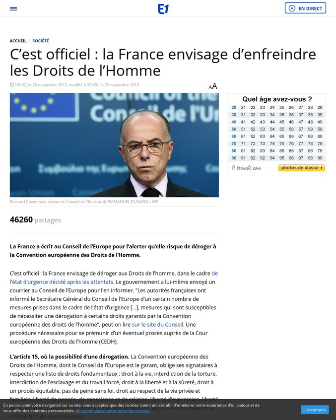 La France a écrit au Conseil de l’Europe pour l’alerter qu’elle risque de déroger à la Convention européenne des Droits de l’Homme.