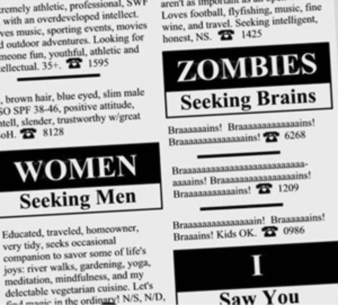 Des petites annonces de zombies dans un journal.