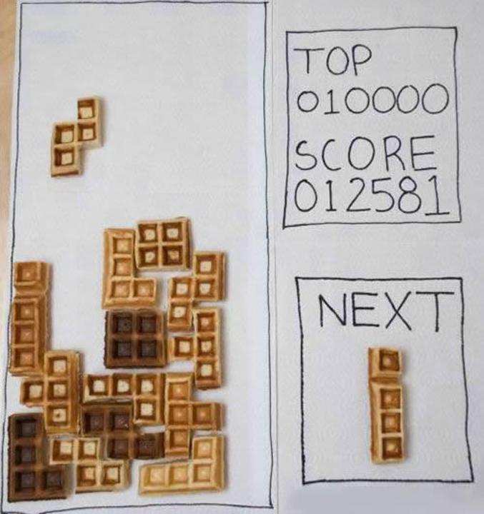 Un Tetris fait avec des gaufres.
