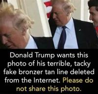 Rare document où on voit Trump avec les cheveux en bataille et son fond de teint orangé bien délimité