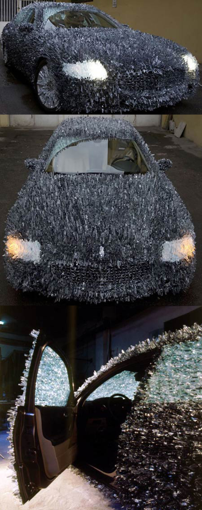 Une Maserati recouverte de verres.