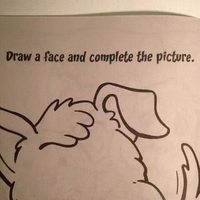 Instruction : "Dessine au chien un visage et complète le dessin."
