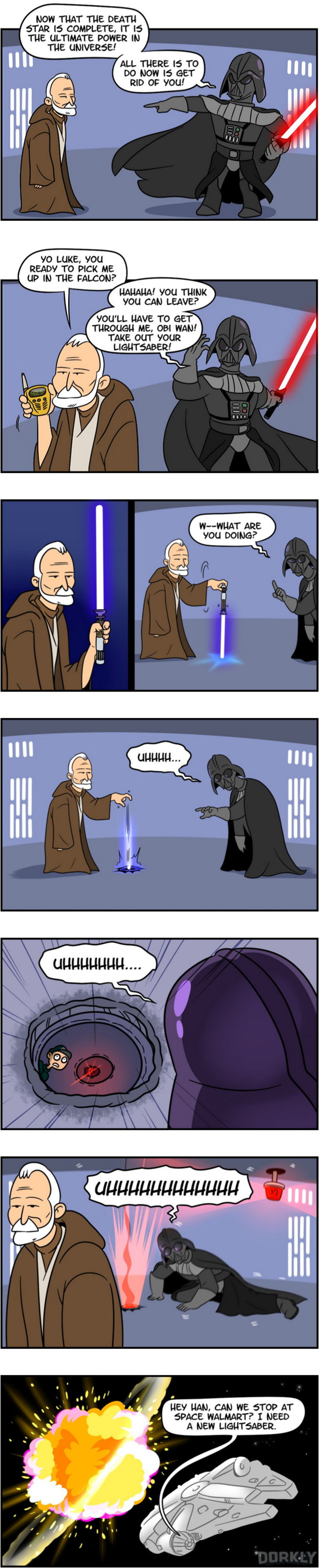 Voici le lien vers les comics :

http://www.dorkly.com/post/76692/star-wars-a-new-hope-could-have-been-handled-in-5-seconds?ref=comics