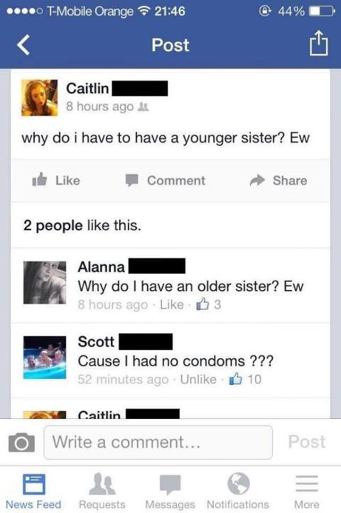 Avoir ses parents en amis facebook, fail.