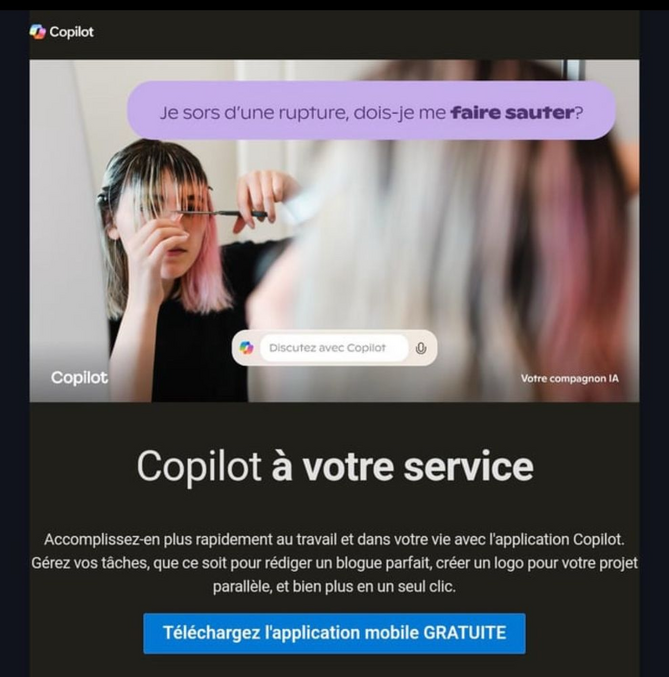 L'IA de Microsoft a traduit "should I get bangs?" (soit "dois-je me faire une frange ?") par "dois-je me faire sauter ?".
Cette description a été écrite sans l'aide de ChatGPT.