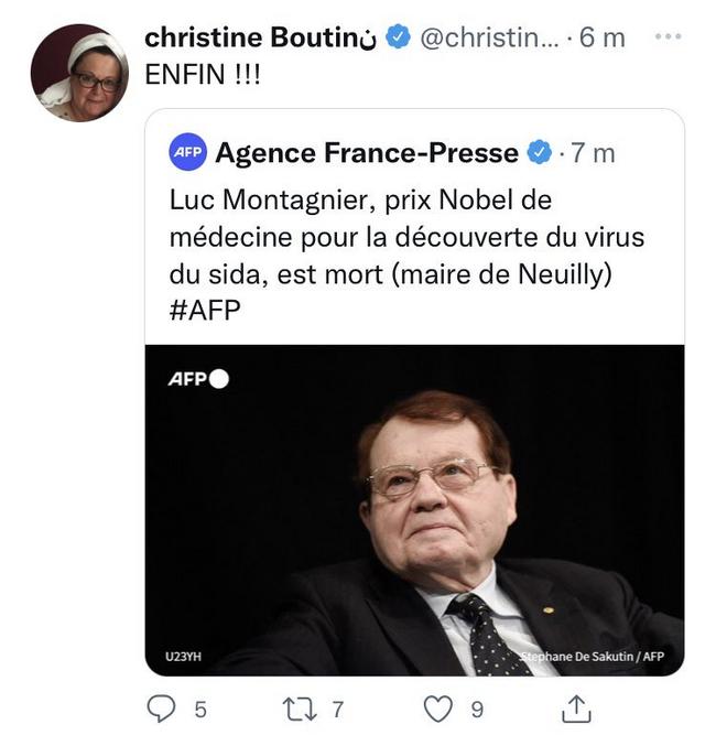 La complosphere ayant annoncée la mort de Luc Montagnier, il a fallu un peu de temps à la presse pour vérifier l'information.
Christine s'impatientait de ce délai...Et paf la bourde.
Il est vrai qu'elle n'avait pas perdu de temps pour annoncer la mort de Chirac...Avec 3 ans d'avance.