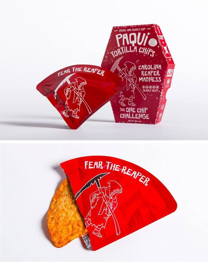 La Carolina Reaper Madness Chips est la chips la plus épicée au monde et est vendue à l'unité. 
Pensez à vous laver les mains avant d'aller pisser.  ^^