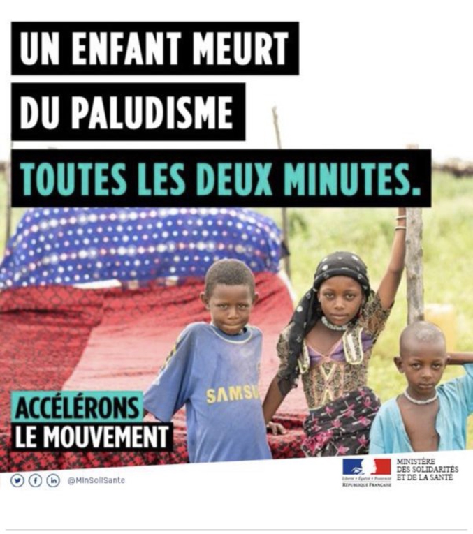 Affiche du ministère des solidarités et de la santé pour promouvoir la lutte contre le paludisme...