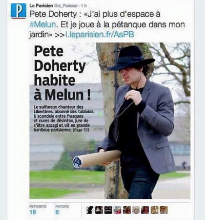 Sauf que c'est pas Pete Doherty (et que les autres journaux reprennent la "new" sans plus de vérification).