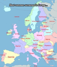 Patronymes les plus répandus dans les états d'Europe