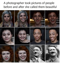 Prise de portrait avant et après avoir dit aux gens qu'ils sont beaux