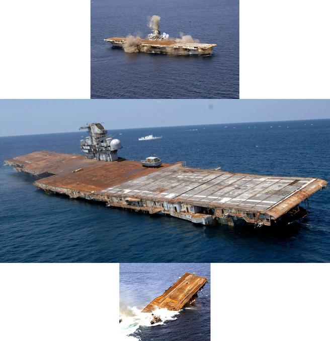  USS Oriskany CV-34 a été coulé à 25 miles au sud de Pensacola, en Floride, le plus grand navire jamais utilisé pour créer un récif artificiel. Elle a maintenant gagné le surnom de The Great Carrier Reef »
Je me suis demandé pourquoi ce bateau avait été laissé sur le pont d’envol - peut-être pour servir de bouée s’il n’était pas aspiré ?