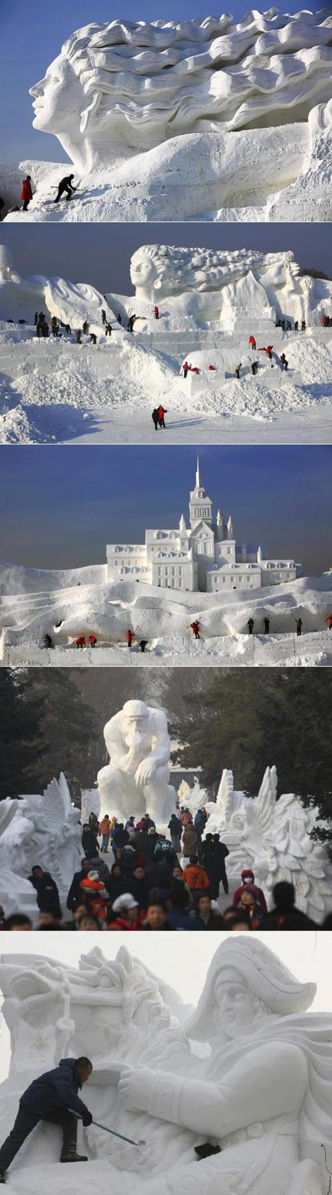Une compilation de sculptures réalisées en neige.