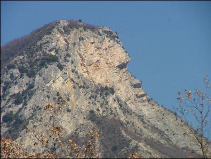 Un visage de singe sur une montagne.