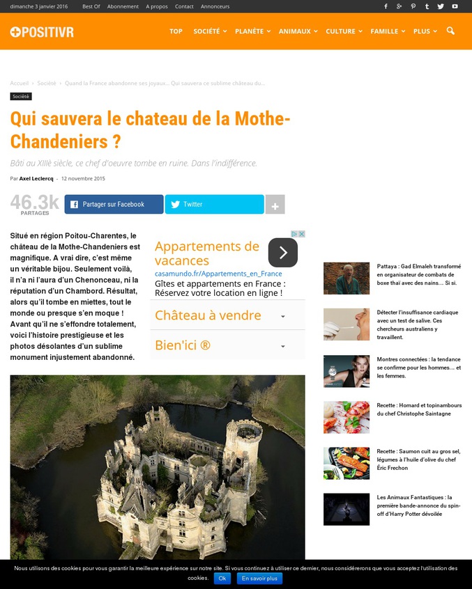 Situé en région Poitou-Charentes, le château de la Mothe-Chandeniers est magnifique. A vrai dire, c’est même un véritable bijou. Seulement voilà, il n’a ni l’aura d’un Chenonceau, ni la réputation d’un Chambord. Résultat, alors qu’il tombe en miettes, tout le monde ou presque s’en moque ! Avant qu’il ne s’effondre totalement, voici l’histoire prestigieuse et les photos désolantes d’un sublime monument injustement abandonné.